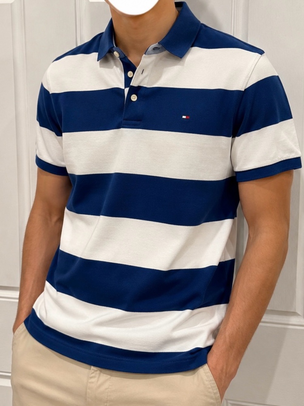 Tommy Hilfiger Blue & White Wide-Stripe Polo Shirt
